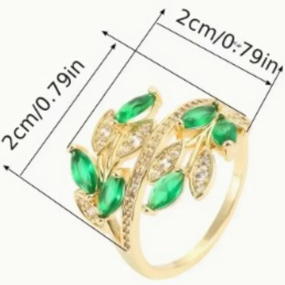 Elegant Leaf Design Ring with Sparkling Multi-Color Zirconia Size 8 - Picture 3 of 4